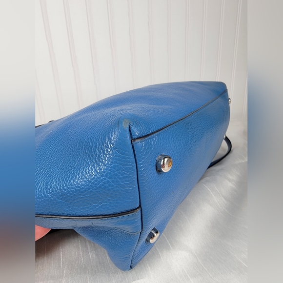 COACH Tyler Pebble Leather Tote-RARE Lapis Blue & Silver With Matching Wallet - Picture 10 of 16